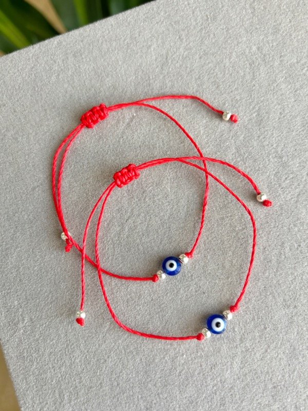 Producto - Pulsera Amuleto Ojo Turco Hilo Encerado y Acero Blanco