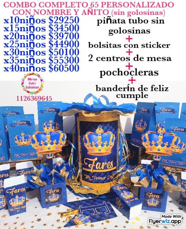 Producto - Combo cumpleaños 65 rey primer añito