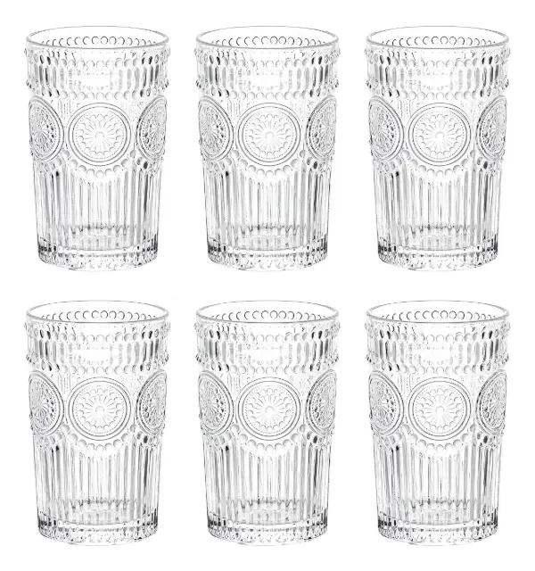 Producto - Set X6 Vaso Vidrio Labrado Alto Diseño Deco