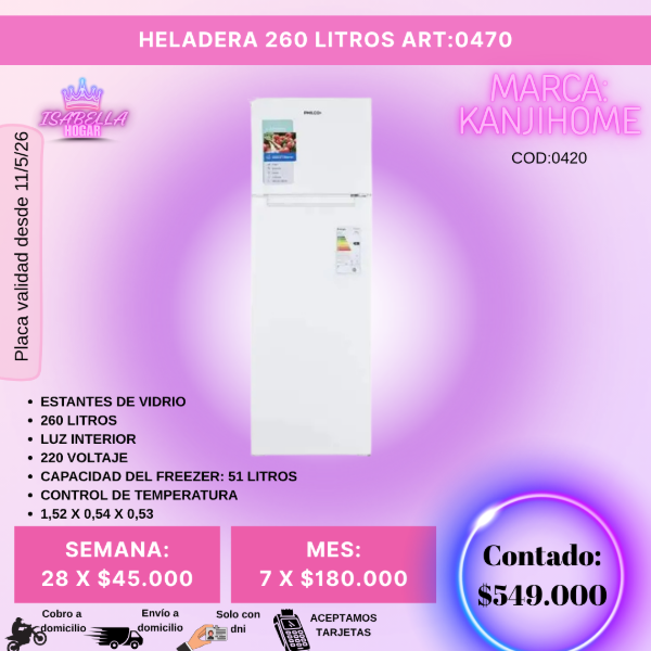 Producto - HELADERA KANJIHOME 260 LITROS