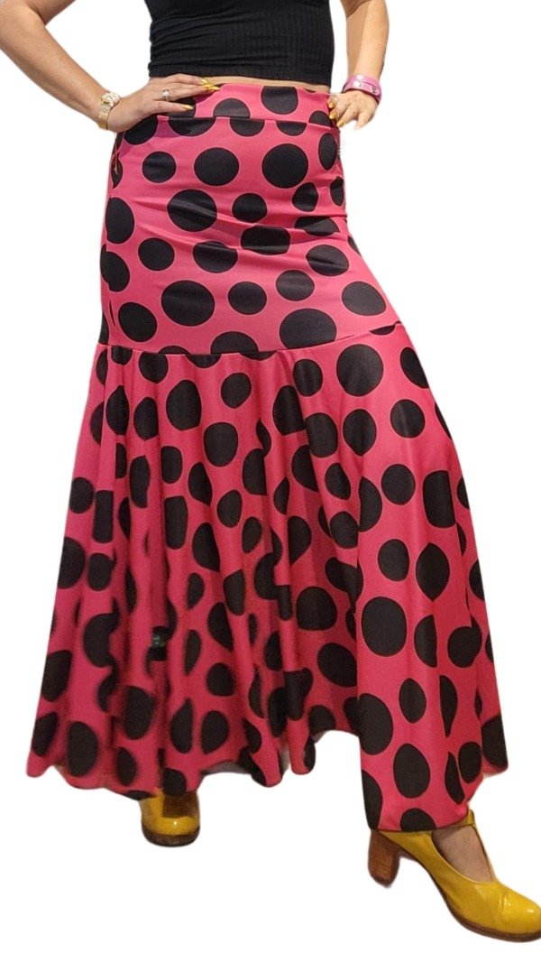 Producto - Falda caderin Fucsia con lunares negros - Talle L