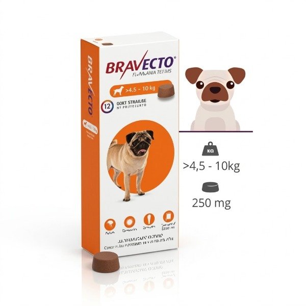 Producto - Bravecto 4,5 a 10 Kg Protección Total contra Pulgas y Garrapatas por 12 Semanas
