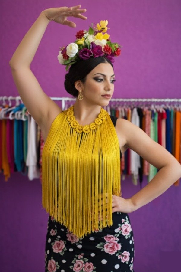 Producto - Collar De Flecos De Seda Círculos Amarillo