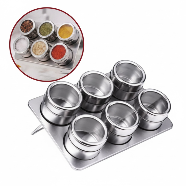 Producto - Especiero Imantado Acero Inoxidable 6 Frascos