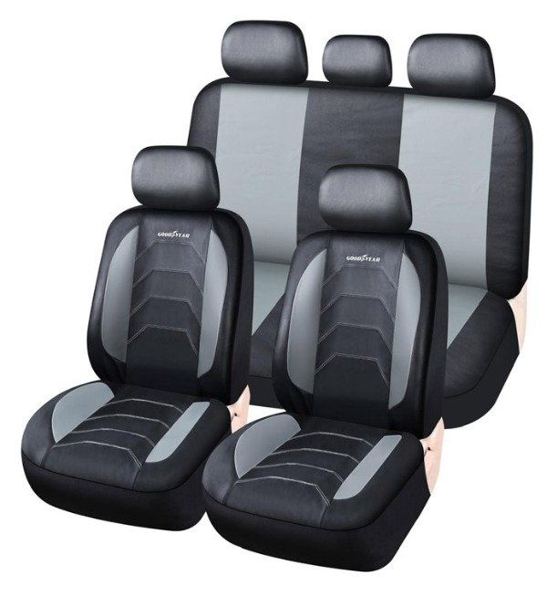 Producto - JGO. FUNDA ASIENTO CUERINA NEGRA CON GRIS GOODYEAR GY-4331