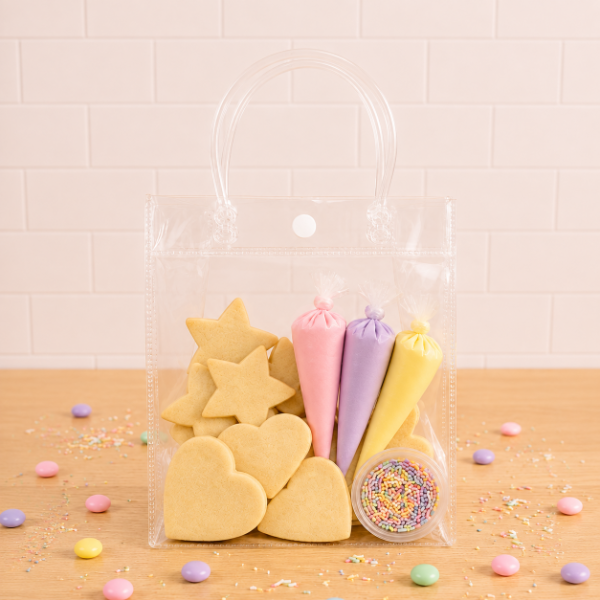 Producto - Bolsa de PVC transparente reutilizable con manija 15x15 con fuelle de 8 cm