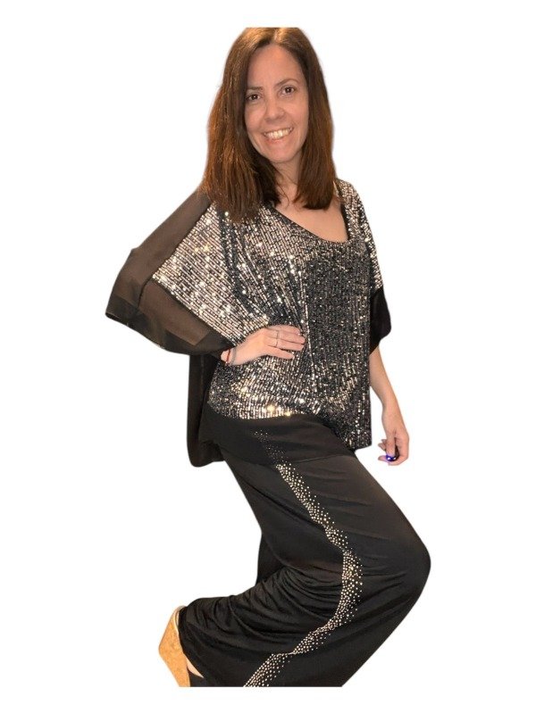 Producto - Conjunto Plata Ponchito y Pantalon Cintura Elastizada bien Amplio T. Universal