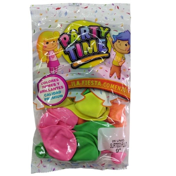 Producto - Globo 9" latex Party time Fluo x 25 unidades