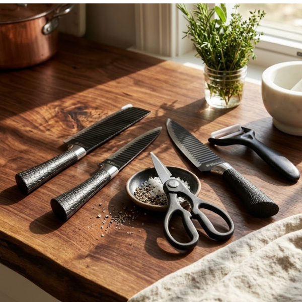 Producto - Juego Set De Cuchillos De Cocina Profesionales Acero Inoxidable Negro - 3