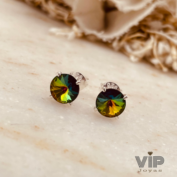 Producto - Aros Cristal Verde Tornasol 8mm Plata 925