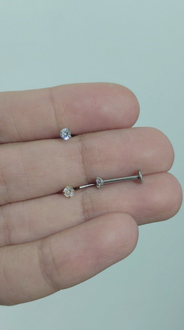Producto - Piercing de Acero Labret 12mm con Strass 3mm (unidad)