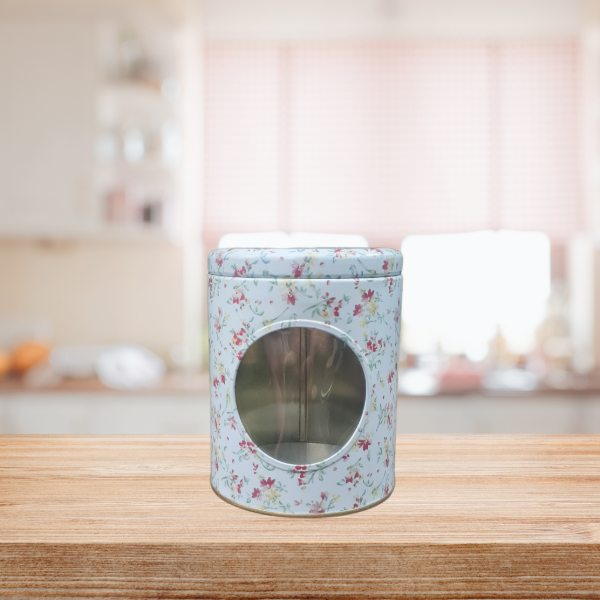 Producto - Lata Especias/Frutas secas con visor cilíndrica 9x10 Romántica