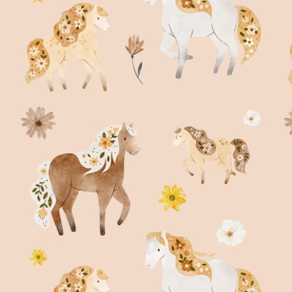 Producto - Gabardina acrilica Caballos floreados por mt