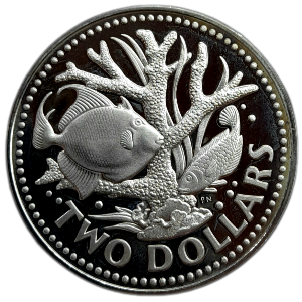 Producto - Barbados PROOF 2 Dolares 1973 Coral Cuerno de ciervo (97.000) Km#15 Unc