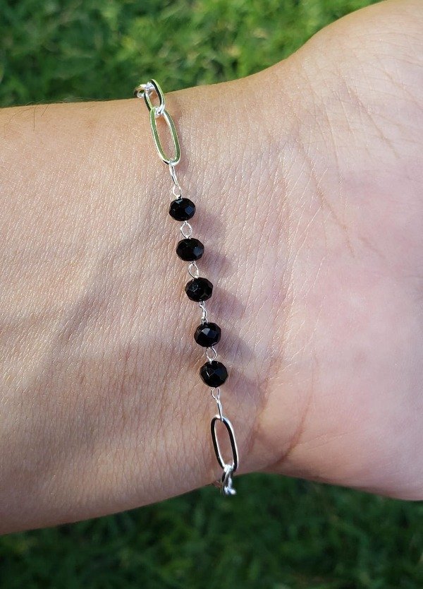 Producto - Pulsera Acero Blanco Cristal Negro