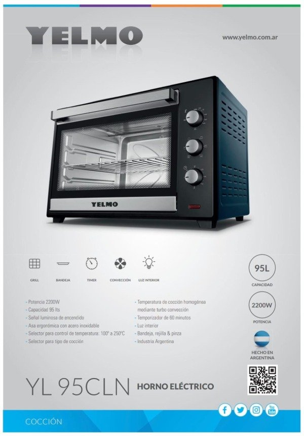 Producto - HORNO ELECTRICO YELMO 95LTS YL95CLN + GRILL