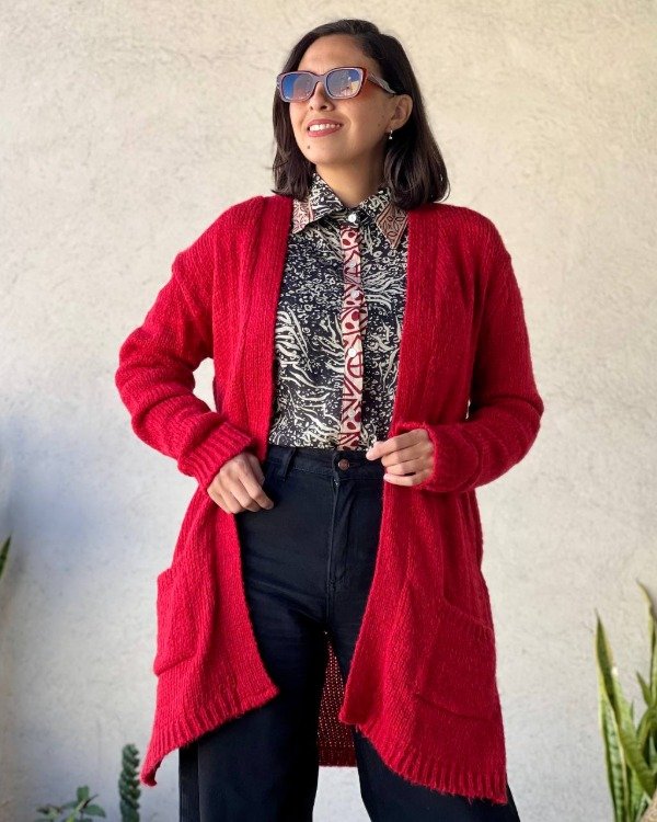 Producto - Camisa Larga Clásica Algodón Negro y Tomate M L