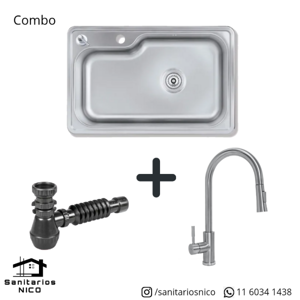 Producto - Combo bacha de lujo + grifería gourmet + sifón