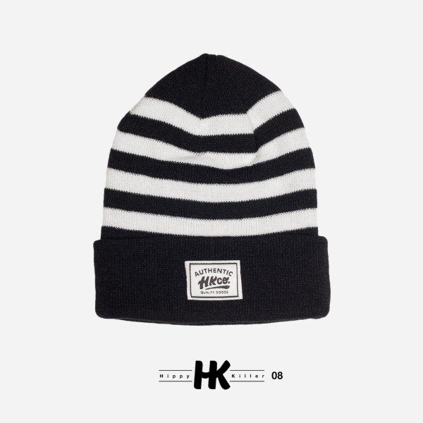Producto - gorro lana rayado negro y blanco