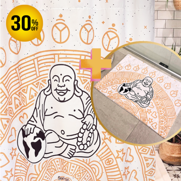 Producto - COMBO Cortina de Baño + Alfombra BUDA