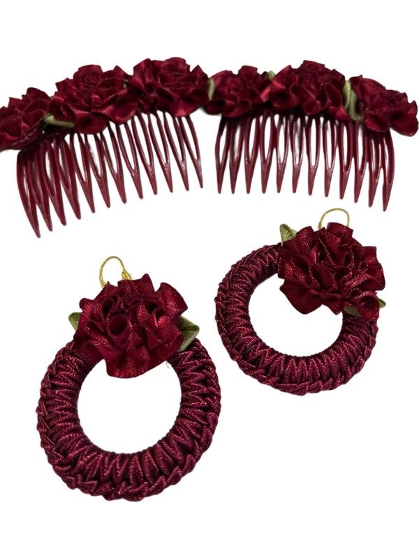 Producto - Conjunto Clavel Bordó (Peinetas + Aros)