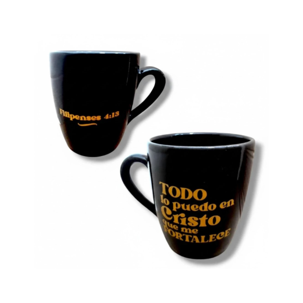 Producto - TAZA CONICA DE CERAMICA NEGRA TODO LO PUEDO