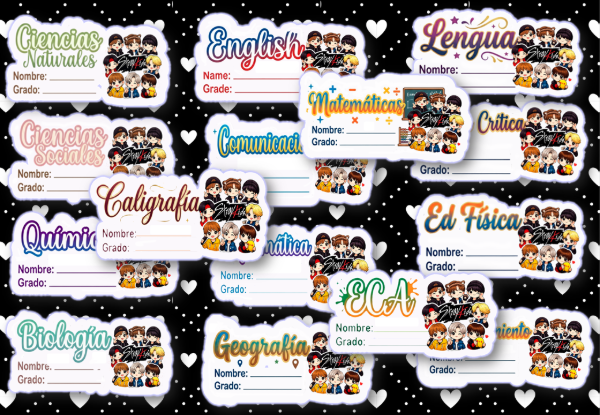 Producto - kit de etiquetas de stray kids con materias
