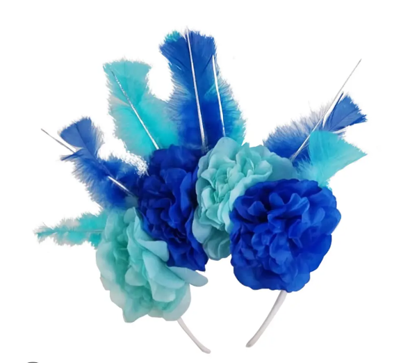 Producto - Vincha flor y plumas Celeste y Azul