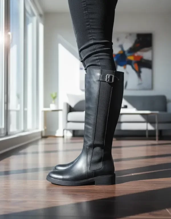 Producto - Botas Caña Alta de Cuero con Elástico Lateral