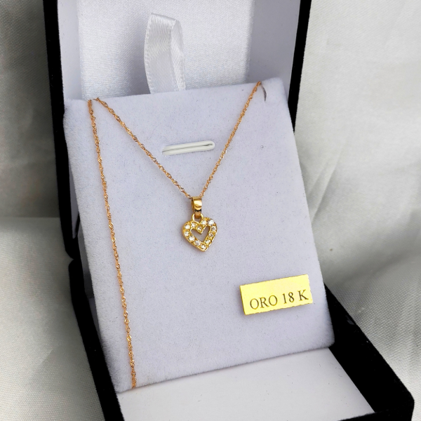 Producto - Conjunto Cadena y Dije Corazón con piedras Oro 18kt - 5
