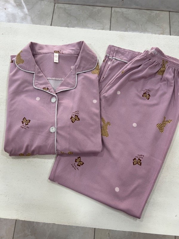 Producto - Pijama camisero moñitos lila - 1