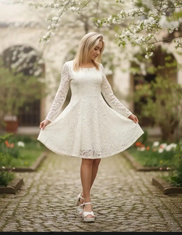 Vestido blanco ideal civil manga larga