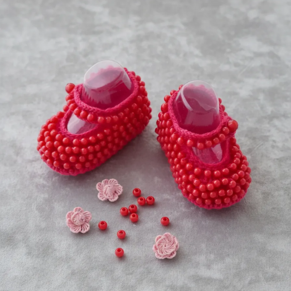 Producto - Zapatitos de perlas rojo tejido crochet 3-6 meses