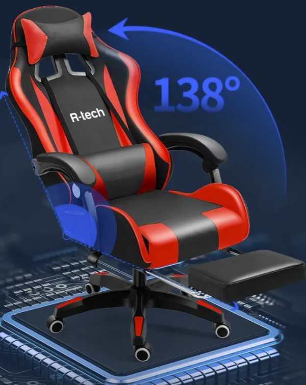 Producto - Silla Gamer Tecnico Rtech Negra y Roja Soporta Hasta 110kg - 2