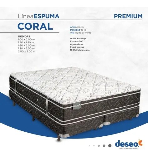 Producto - SOMMIER (COLCHON) CORAL ESPUMA ALTA DENSIDAD 100X200