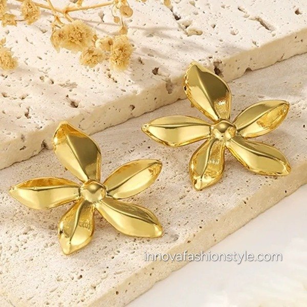 Producto - Aros de Acero Dorado Flor Siena Joyas y Tendencia - 0