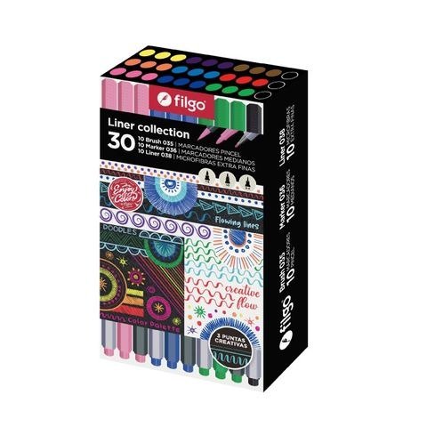 Producto - SET DE MARCADORES LINER COLLECCION LINER 038/MARKER 036/BRUSH 035 CAJA X30 FILGO
