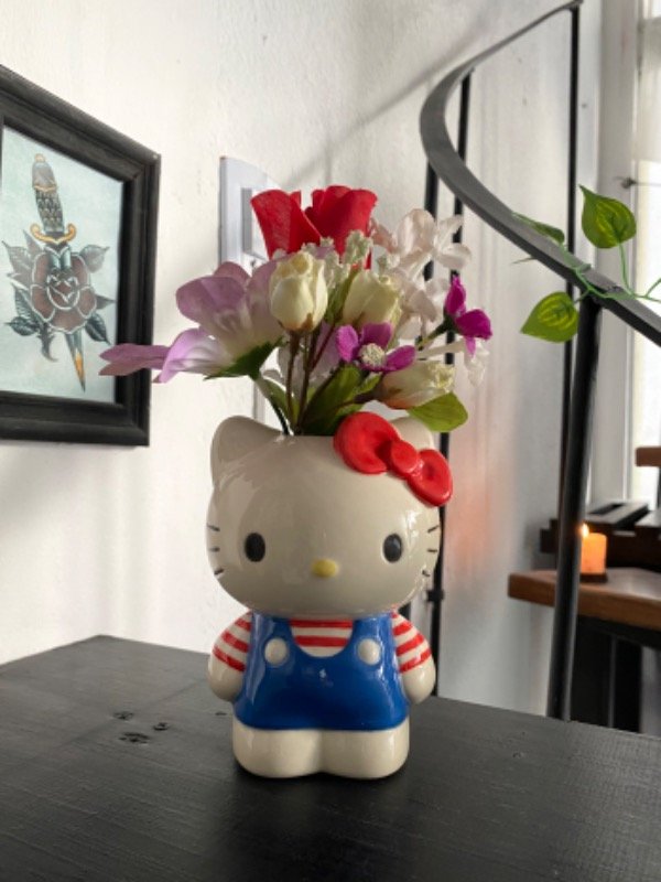 Producto - Florero Kitty azul y rayas