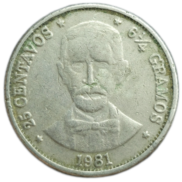 Producto - República Dominicana 25 Cents 1981 J.P Duarte Km#51 VF