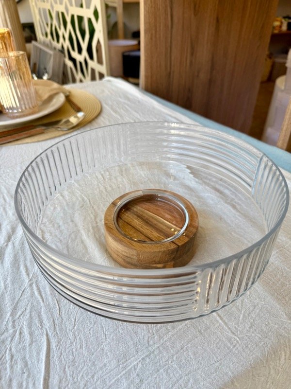 Producto - BOWL CON BASE DE MADERA RAYITAS DOBLES