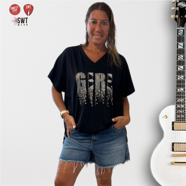 Producto - Remerón GIRL BRILLOS Escote en V Algodón Oversized ANG