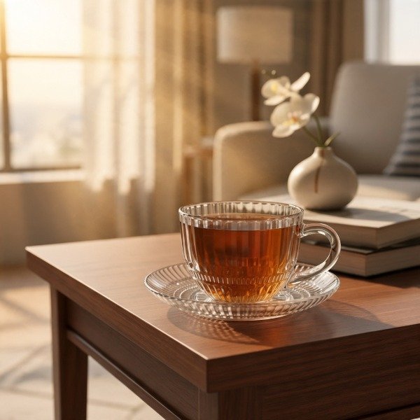 Producto - SET DE TE 6 TAZAS CON PLATO DE VIDRIO 230ML DELI GLASS PREMIUM - 0