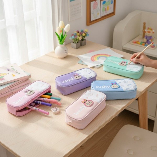 Producto - CARTUCHERA LABUBU RECTANGULAR CON RELIEVE 2 CIERRES 20X10CM
