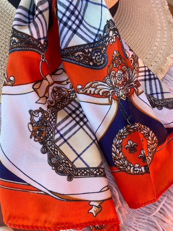 Producto - Pañuelo seda naranja y azul