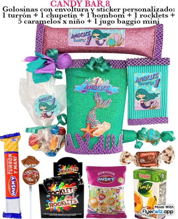 Producto - Candy bar 8 sirena 60 golosinas envueltas personalizadas