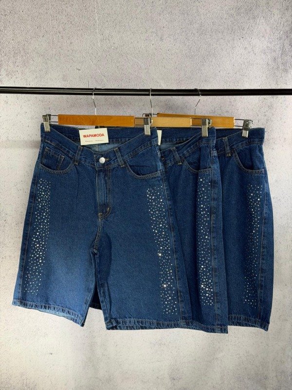 Producto - BERMUDA AZUL CON STRASS RIGIDA JEAN