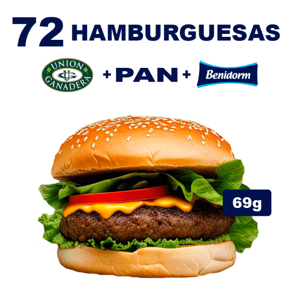 Producto - 72 Hamburguesas De Carne UNION GANADERA de 69g + Pan + Ade