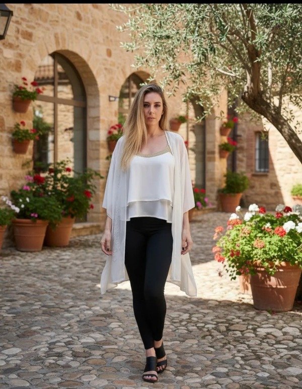 Producto - Saquito gasa Color crema pedreria