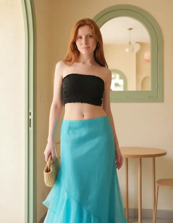 Producto - Pollera de organza con volados de fiesta corte sirena - 8