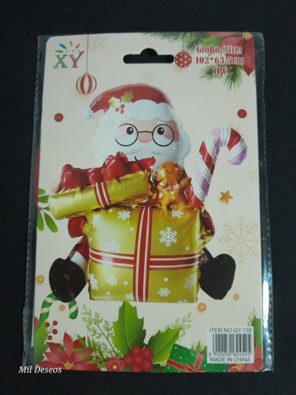 Producto - Globo Papá Noel con regalo dorado